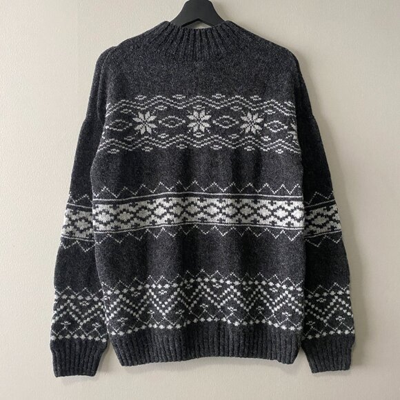NWT Celtic & Co. Fair Isle Stripe Funnel Neck Sweater Charcoal - Picture 2 of 16